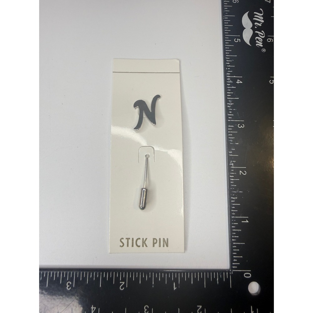 Silver Tone Initial N Stick Pin Script Letter Monogram Lapel Pin New